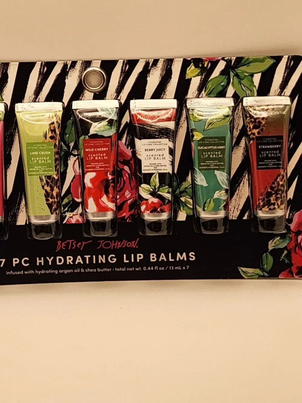 Betsey Johnson seven piece hydrating Lip Balms NIP